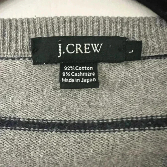 J.Crew Striped on Gray Cotton&Cashmere Blend V-Neck Sweater Men L (SW112) - Picture 2 of 6